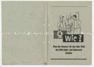 Plan der Neuererbewegung des VEB Stahl- und Walzwerk Gröditz für das Jahr 1963