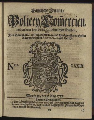 Nro. XXXIII, Montags, den 12. Aug. 1737