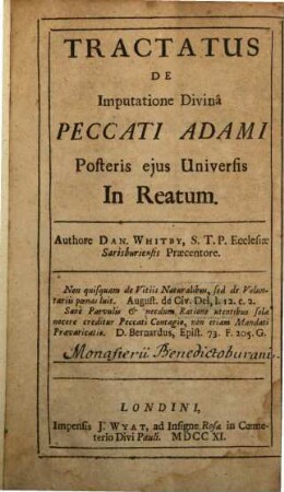 Tractatus de imputatione divina peccati Adami posteris eius universis in Beatum