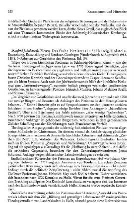 Jakubowski-Tiessen, Manfred :: Der frühe Pietismus in Schleswig-Holstein, Entstehung, Entwicklung und Struktur, (Arbeiten zur Geschichte des Pietismus, 19) : Göttingen, Vandenhoeck & Ruprecht, 1983