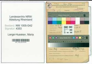 Entnazifizierung Maria Lange-Huesken , geb. 25.07.1896 (Schneidermeisterin)