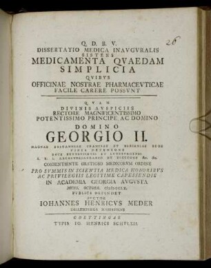 Dissertatio medica inavgvralis sistens medicamenta qvaedam simplicia qvibvs officinae nostrae pharmacevticae facile carere possvnt