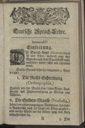 Teutsche Sprach-Lehre. Einleitung.