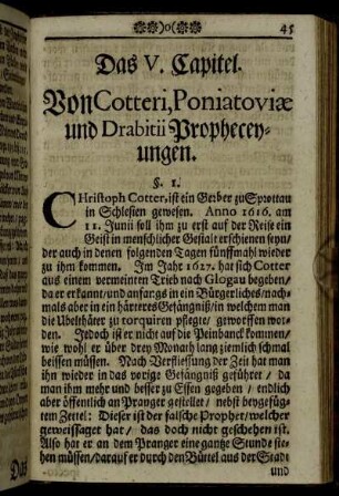 Das V. Capitel. Von Cotteri, Poniatoviæ und Drabitii Propheceyungen.