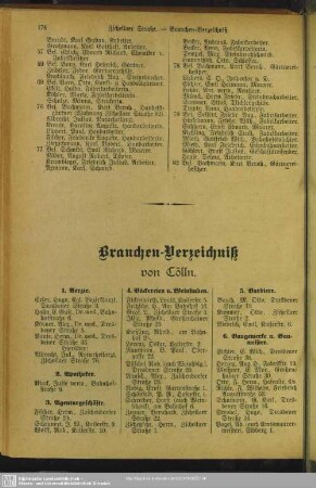 Berufsklassen und Gewerbebetriebe : Branchen-Verzeichniß von Cölln