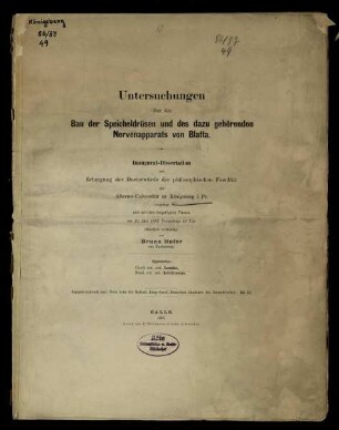 Untersuchungen über den Bau der Speicheldrüsen und des dazu gehörenden Nervenapparats von Blatta