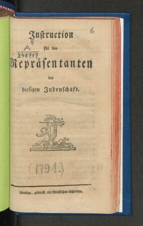Instruction für die Repräsentanten der hiesigen Judenschaft