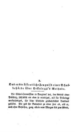 Das erste öffentliche Zeugnis einer Schulbehörde über Pestalozzi's Methode