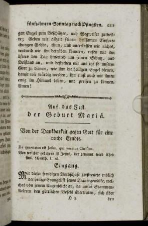 Auf das Fest der Geburt Mariä.