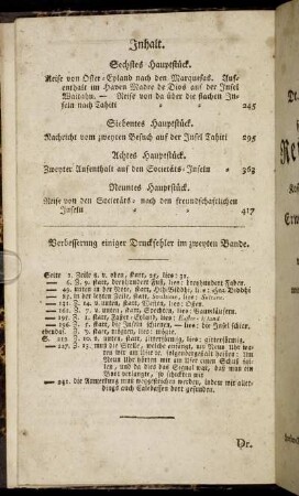 Verbesserungen einiger Druckfehler im zweyten Bande