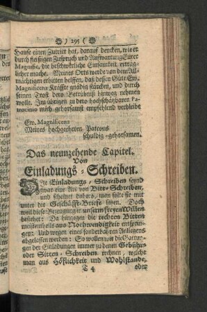 Das neunzehende Capitel. Von Einladungs-Schreiben.