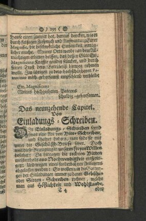 Das neunzehende Capitel. Von Einladungs-Schreiben.