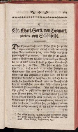 V. Chr. Charl. Gottl. von Bismark, [...].