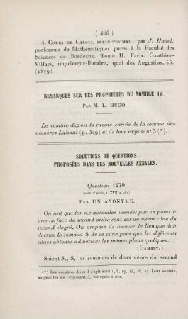 Remarques sur les propriétés du nombre 10.