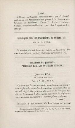 Remarques sur les propriétés du nombre 10.