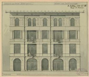 Hotel garni Monatskonkurrenz Februar 1880: Aufriss Straßenansicht