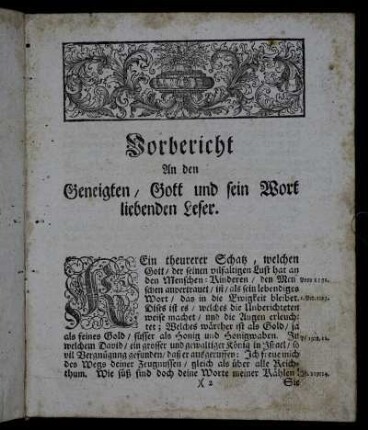 Vorbericht An den Geneigten, Gott und sein Wort liebenden Leser.