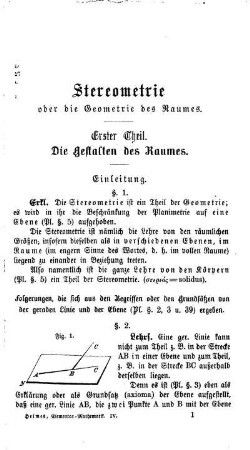 Stereometrie. Erster Theil.