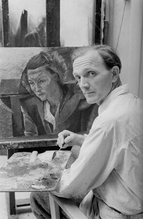 Porträt des Kunstmalers Hermann Bruse bei der Arbeit : Porträt des Kunstmalers Hermann Bruse bei der Arbeit