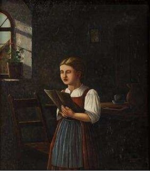 Singendes Mädchen in Bauernstube