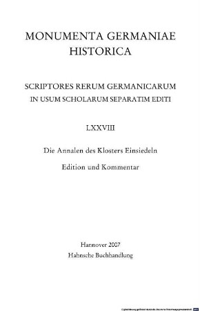 Die Annalen des Klosters Einsiedeln : Edition und Kommentar