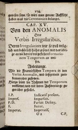 Cap. XV. Von den Anomalis Oder Verbis Irregularibus.