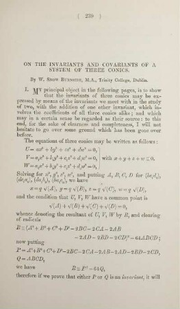 On the invariants and covariants of a system of three conics.