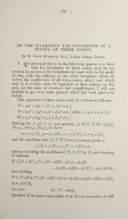 On the invariants and covariants of a system of three conics.
