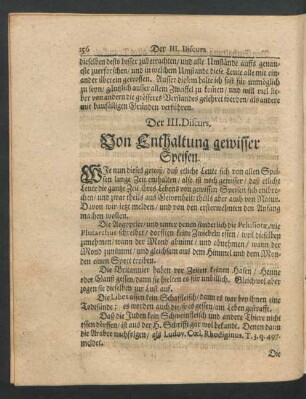 Der III. Discurs. Von Enthaltung gewisser Speisen.