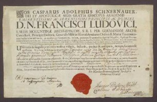 Zeugnis über erste Tonsur des Grafen Hugo Philipp von Schönborn.
