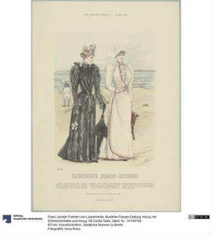 Illustrirte Frauen-Zeitung: Anzug mit Schnebbentaille und Anzug mit Gürtel-Taille