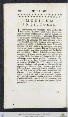 Monitum ad Lectorem.