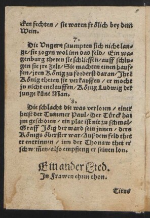 Ein ander Lied. || Jn Frawen ehren thon. ||