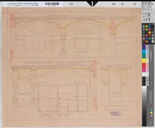 Velen (Velen) Schloß Neubau des Archivgebäudes Blatt 50 Gewölbeschnitte der Archivräume 1927 1 : 20/100 53,5 x 64,5 Pause Franz Schneider, Architekt Landsberg-Velen Nr. 23