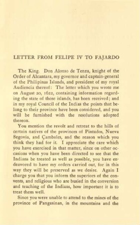 Letter from Felipe IV to Fajardo