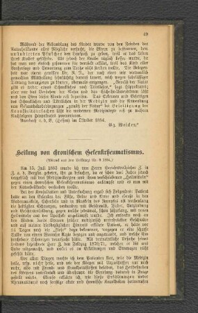 Heilung von chronischem Gelenkrheumatismus.
