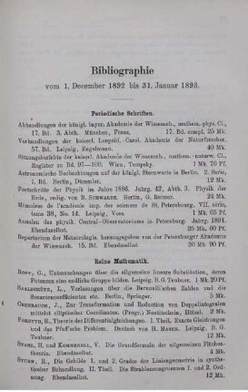 Bibliographie vom 1. December 1892 bis 31. Januar 1893.