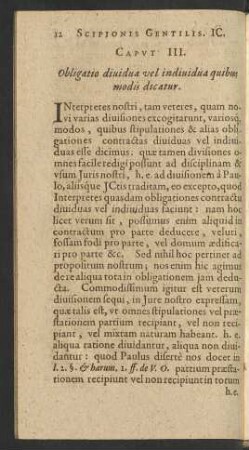 Caput III. Obligatio dividua vel individua quibus modis dicatur