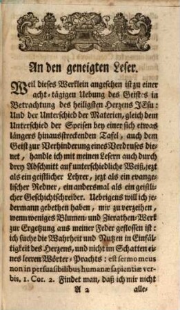 Allerheiligsten Herzens Jesu Sichere Himmels-Strasse : Nach dem Beyspiel Heiligsten Herzens Mariae, Zur Nachfolge und Betrachtung In einer acht-tägigen, süßen Uebung des Geistes geistlichen und weltlichen Standes-Personen vorgestellt, II. Theil. Geistliche Lesungen Für eine acht-tägige Uebung des Geistes, Und gute Zubereitung zu einem glückseligen Tod, nach dem Tod deß Herzens Jesu