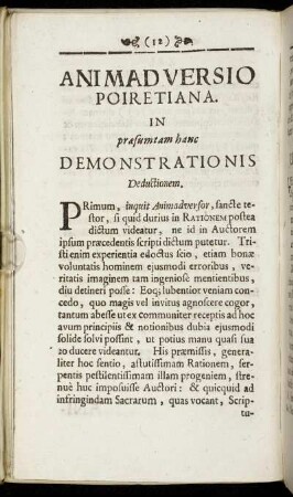 Animadversio Poiretiana in præsumtam hanc Demonstrationis Deductionem