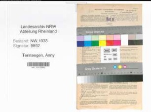 Entnazifizierung Anny Tersteegen , geb. 20.06.1921 (Sekretaerin)