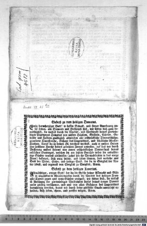 Gebeth zu dem heiligen Donatus.