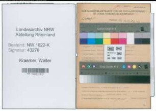 Entnazifizierung Walter Kraemer , geb. 13.12.1909 (Einkaeufer)