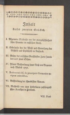 Inhalt dieses zweyten Stückes.