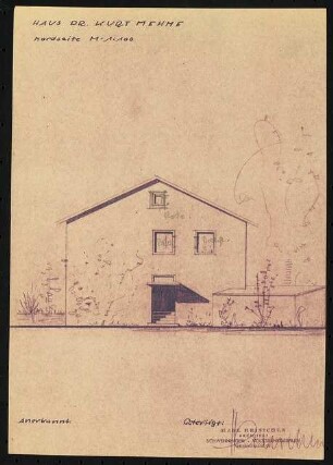 Garten Dr. Kurt Mehne, Schwenningen: Ansicht Nordseite 1:100 (Zeichnung des Architekten)