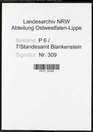 Sterberegister Standesamt Blankenstein/Ruhr