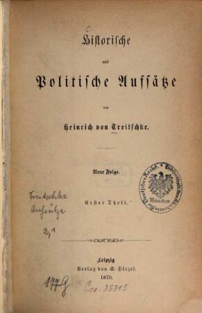 Historische und politische Aufsätze, N.F., Th. 1