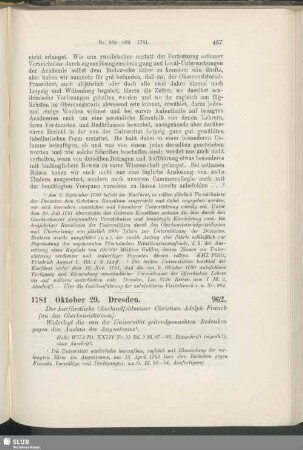 962. 1781, Oktober 29. Dresden