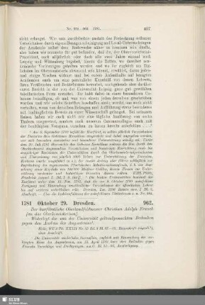 962. 1781, Oktober 29. Dresden