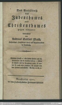 Das Verhältniß des Judenthumes und Christenthumes gegen einander betrachtet